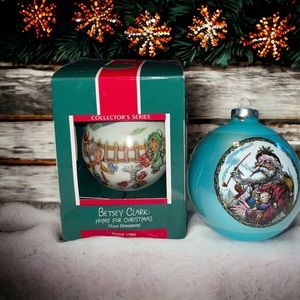 VTG HALLMARK BETSEY CLARK HOME FOR CHRISTMAS GLASS ORNAMENT MADE IN USA SANTA